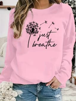 Women's Autumn and Winter Loose Casual Comfortable Dandelion Pattern Printed with Velvet Long Sleeved Round Neck Hoodie Pullover