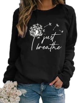 Women's Autumn and Winter Loose Casual Comfortable Dandelion Pattern Printed with Velvet Long Sleeved Round Neck Hoodie Pullover
