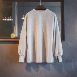 Maden Women's Waffle Knit Sweatshirt Loose Fit Crew Neck Pullover with Lantern Sleeves Lightweight Gray Casual Top for Fall