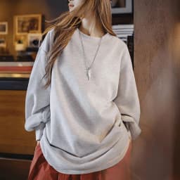 Maden Women's Waffle Knit Sweatshirt Loose Fit Crew Neck Pullover with Lantern Sleeves Lightweight Gray Casual Top for Fall