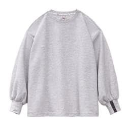 Maden Women's Waffle Knit Sweatshirt Loose Fit Crew Neck Pullover with Lantern Sleeves Lightweight Gray Casual Top for Fall