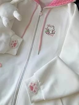 Japanese Cartoon Embroidery Casual Kawaii Hoodies Y2k Aesthetic Loose Drawstring Women Hoody Harajuku Autumn Zipper Sweatshirt