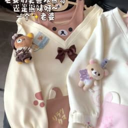 Sweet Hoodie Women Japanese Sweatshirts Y2k Tops Contrast Color Casual Fashion Hoodies Off Shoulder Cartoon Cute Fake Two Top