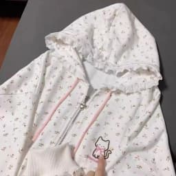 Cat Embroidered Long Sleeved Zip Up Hoodie Women Japanese Spring Summer Sweet Girl Cute Core Thin Sweatshirt Y2k Top