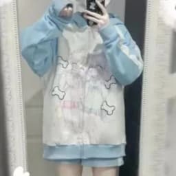 Japanese Casual Sweet Y2k Kawaii Hoodies Loose All Match Cute Contrast Color Women Coats Fashion Cartoon Print Zipper Sweatshirt