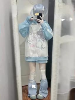 Japanese Casual Sweet Y2k Kawaii Hoodies Loose All Match Cute Contrast Color Women Coats Fashion Cartoon Print Zipper Sweatshirt
