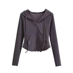 Xpqbb Vintage Zip Up Cropped Hoodies Women Solid Color Y2K Long Sleeve Hooded Jacket Woman Korean Style Slim Streetwear Hoody