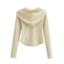 Xpqbb Vintage Zip Up Cropped Hoodies Women Solid Color Y2K Long Sleeve Hooded Jacket Woman Korean Style Slim Streetwear Hoody