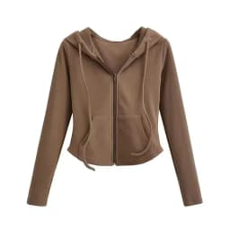Xpqbb Vintage Zip Up Cropped Hoodies Women Solid Color Y2K Long Sleeve Hooded Jacket Woman Korean Style Slim Streetwear Hoody