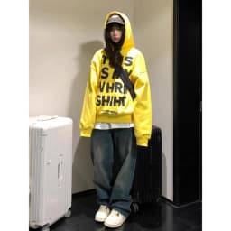 Fall New Style Loose Fit Yellow Streetwear American Retro Brand Hoodie Spicy Girl Print Casual Women's Sweatshirt Top