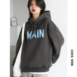 CHIC VEN Women's Pullovers Streetwear Casual Loose Letter Plush Thick Warm Hooded Tops Office Lady Coat Autumn Winter 2025