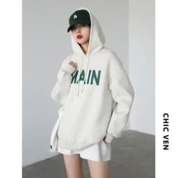CHIC VEN Women's Pullovers Streetwear Casual Loose Letter Plush Thick Warm Hooded Tops Office Lady Coat Autumn Winter 2025
