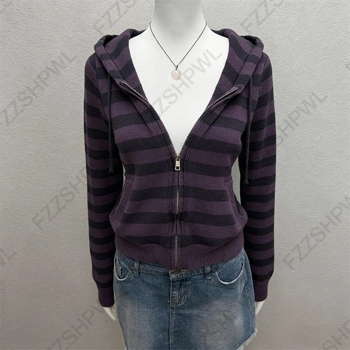 Wintertime Cute Fashion Y2K Hooded sweatshirt Stripe Streetwear High street Clothes Classic Minimalist Chic Unique Top Casual