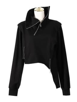 DEAT Fashion Women's Hoodies Turtleneck Irregular Diagonal Zipper Decorate Short Designer Sweatshirt Autumn 2025 New Tide WT051