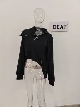 DEAT Fashion Women's Hoodies Turtleneck Irregular Diagonal Zipper Decorate Short Designer Sweatshirt Autumn 2025 New Tide WT051