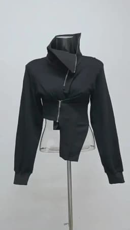 DEAT Fashion Women's Hoodies Turtleneck Irregular Diagonal Zipper Decorate Short Designer Sweatshirt Autumn 2025 New Tide WT051