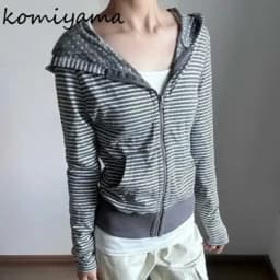 Hooded Stripe Hoodie Zipper Long Sleeve Sudaderas De Mujer Y2k Harajuku Clothes Woman Clothing Subculture Autumn Pulls Femmes