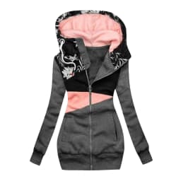 Women's Fashoin Jackets Casual Patchwork Print Floral Outerwear Streetwear Zipper Hooded Coats Pocket Cardigan Thicken Coat 5XL