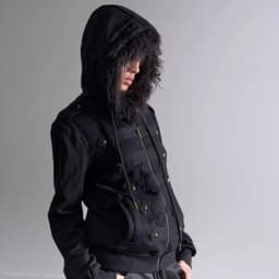 Y2K Vintage Fur Collar Black Zip Up Hoodie Men Women Harajuku Punk Studded Slim Fit Jacket Gothic Autumn Winter Sweatshirt Coat