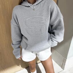 Y2K Retro S Letter Knit Hoodie American Hip Hood Casual Loose Women's Word Knit Autumn Hood Fashion Sweatshirt