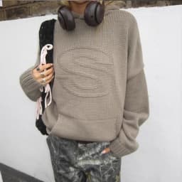 Y2K Retro S Letter Knit Hoodie American Hip Hood Casual Loose Women's Word Knit Autumn Hood Fashion Sweatshirt