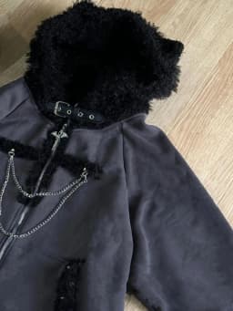 Japanese Kawaii Y2k Aesthetic Women Chain Gothic Cat Ears Hoodies Coat Patchwork Grunge Hoody Harajuku Vintage Zip Sweatshirts