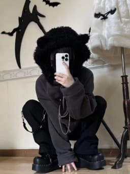 Japanese Kawaii Y2k Aesthetic Women Chain Gothic Cat Ears Hoodies Coat Patchwork Grunge Hoody Harajuku Vintage Zip Sweatshirts