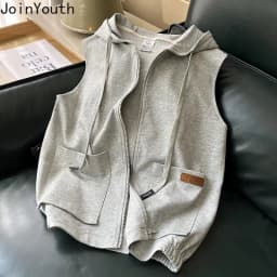 Korean Streetwear Hoodies for Women 2025 Ropa Mujer Hooded Sleeveless Oversized Vest Y2k Tops Casual Zipper Fashion Sweatshirts