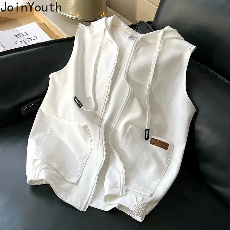 Korean Streetwear Hoodies for Women 2025 Ropa Mujer Hooded Sleeveless Oversized Vest Y2k Tops Casual Zipper Fashion Sweatshirts