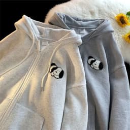 Gray Cartoon Puppy Printed Sweatshirts Y2K Zip Up Hoodies Women Aesthetic Autumn Vintage Oversized Hoodies With Pockets Teens