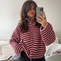 Fashion Contrasting Striped Zipper Knitted Cardigans Women Loose Stand Collar Long Sleeved Coat 2026 Autumn Winter Lady Outwear