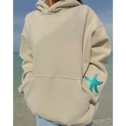 2025 Women Fall Winter Loose Fit Hooded Sweatshirts Back Starfish Whale Embroidery Long Sleeve Oversized Pullover Top Streetwear