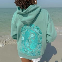 2025 Women Fall Winter Loose Fit Hooded Sweatshirts Back Starfish Whale Embroidery Long Sleeve Oversized Pullover Top Streetwear