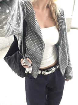 Slimming SEI Japanese Early Style Polka Dot Stripe Casual Versatile Women's Hoodie Jacket Coat Straight Cut Commute Style Lon...