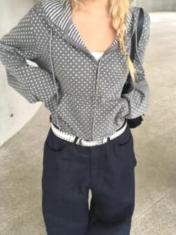 Slimming SEI Japanese Early Style Polka Dot Stripe Casual Versatile Women's Hoodie Jacket Coat Straight Cut Commute Style Lon...