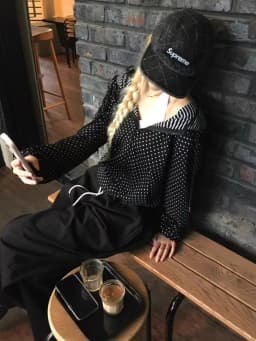 Slimming SEI Japanese Early Style Polka Dot Stripe Casual Versatile Women's Hoodie Jacket Coat Straight Cut Commute Style Lon...