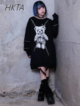 Mine Subculture Cartoon Bear Zipper Sweatshirt Jacket Women's Japanese Clothes 2024 Autumn New Oversized Hoodies Long Y2k Top