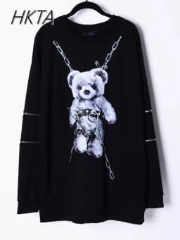 Mine Subculture Cartoon Bear Zipper Sweatshirt Jacket Women's Japanese Clothes 2024 Autumn New Oversized Hoodies Long Y2k Top