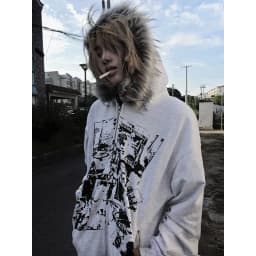 American Vintage Black Faux Fur Sweatshirts Women Letter Printed Subculture Coats with Hooded Female Gothic Harajuku Jackets Y2k