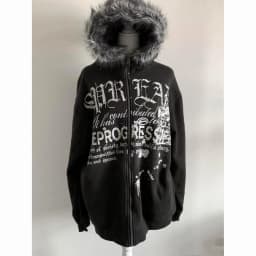 American Vintage Black Faux Fur Sweatshirts Women Letter Printed Subculture Coats with Hooded Female Gothic Harajuku Jackets Y2k