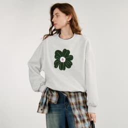 TOYOUTH Women's Hoodies Sweatshirt 2026 Autumn New Green Velvet Flower Embroidered Round Neck Pullover Cotton Tops