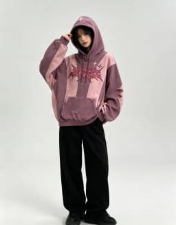 American Street Style High-End English Embroidery Collage Hoodie with Hat, New Trendy Unisex Loose Hoodie