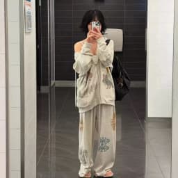 Casual Printed Hoodie Jacket Sweatpants Set Women's Loose Fit Spring Collection Hooded Other Material 100% Ladies Streetwear