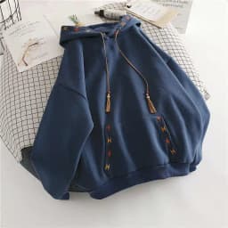Women's Hoodie Drawstring Tassel Exquisite Embroidery Large Pocket Thick Pullover Artistic Fashionable Autumn Winter Top Jacket