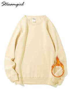 Streamgirl Women Fleece Sweatshirts Autumn Winter Loose O Neck Brown Velvet Pullovers Red Warm Fleece Sweatshirts Women Couple