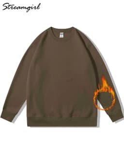Streamgirl Women Fleece Sweatshirts Autumn Winter Loose O Neck Brown Velvet Pullovers Red Warm Fleece Sweatshirts Women Couple