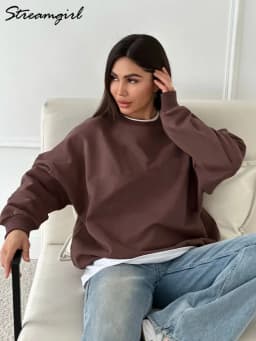 Streamgirl Women Fleece Sweatshirts Autumn Winter Loose O Neck Brown Velvet Pullovers Red Warm Fleece Sweatshirts Women Couple