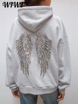 Sequins Wings Hooded Sweatshirt Women's Casual Full Sleeve Hoodies Female Top 2025 Autumn And Winter New Ladies Loose Streetwear