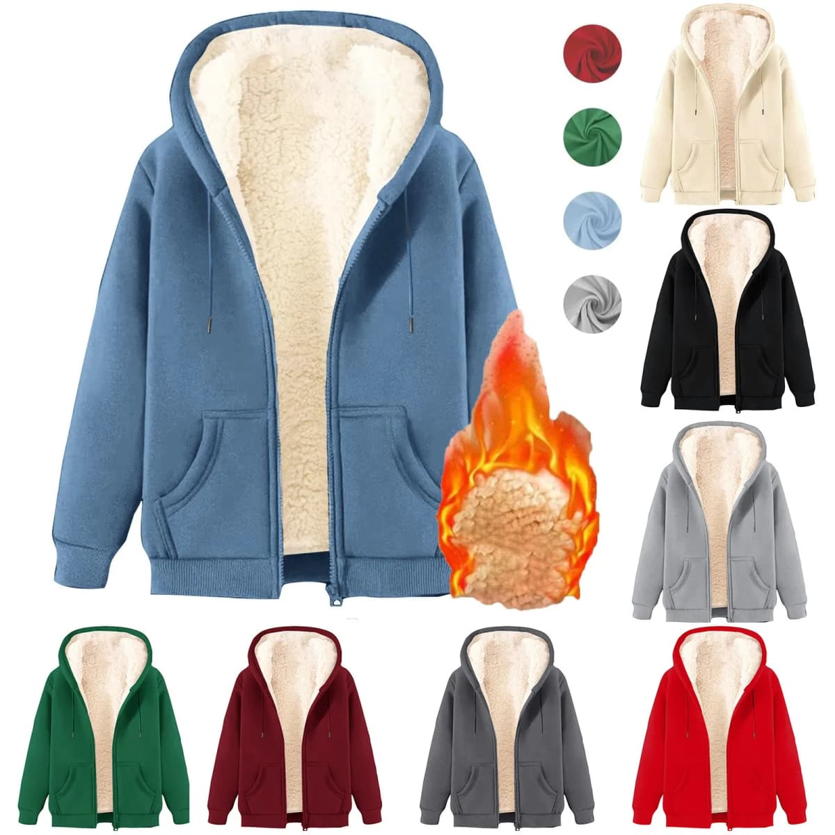 Winter Plush Jacket Women's Multi Colors Hooded Casual Plus Size Hoodies Autumn Fleece Keep Warm Zippered Up Sweatshirt 5XL
