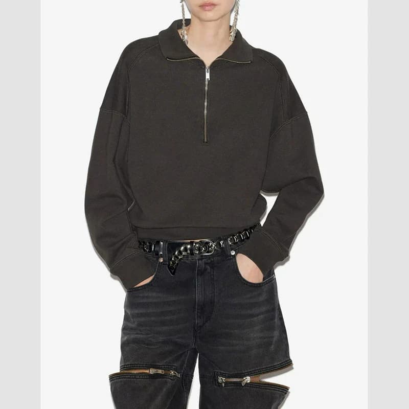 gray sweatshirts long Sleeve zipper autumn winter stand collar Sweatshirt women casual sweater female new